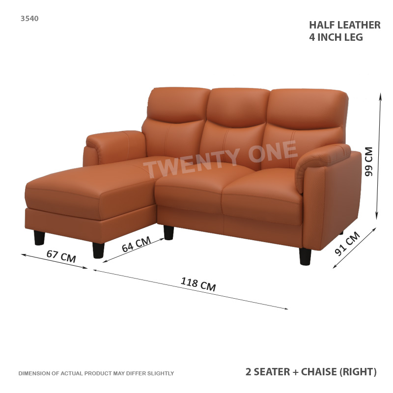 3540 2+L  618- HALF LEATHER  SEATER WITH CHAISE  SOFA 1B LEFT-1